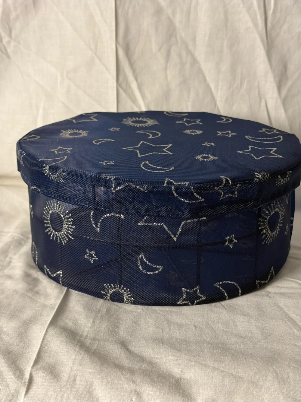 VTG Celestial Sheer Navy Star & Moon Mesh 90’s Storage Y2k Hat Box whimsical